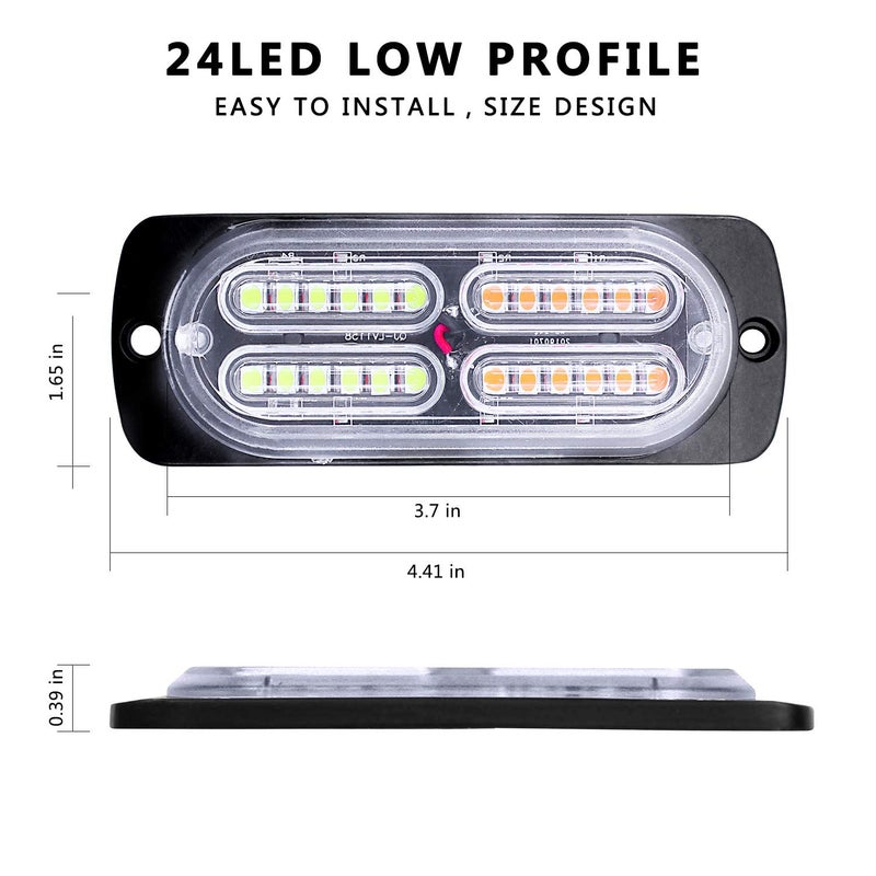 EASE2U E Led Strobe Lights for Trucks Vehicles Suvs, 4pcs 12-24V Emergency Warning Lights Caution Hazard Construction Ultra Slim Sync Feature with Control Box Surface Mount (White Amber) - Image 5
